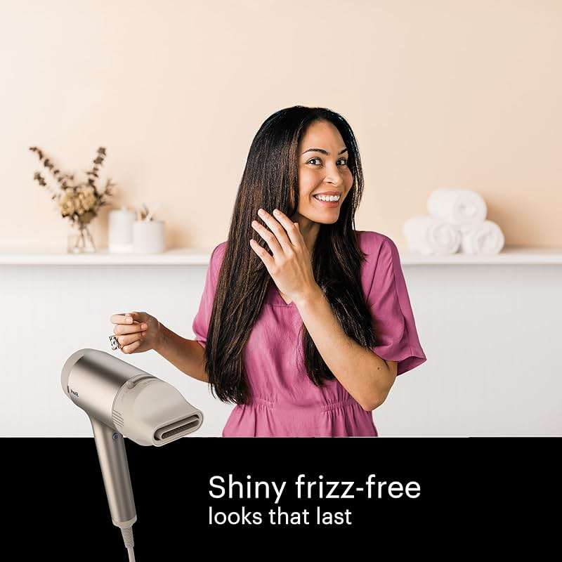 Shark HD113BRN Hair Blow Dryer HyperAIR Fast-Drying with IQ 2-in-1 Concentrator and Curl-Defining Diffuser Attachments, Auto Presets, Ionic, Styling Tools, No Heat Damage, Extendable Prongs, Stone - Image 7