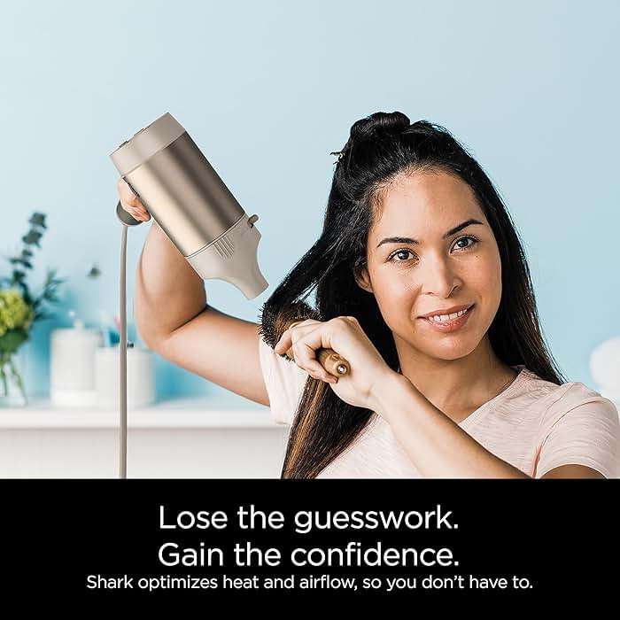 Shark HD113BRN Hair Blow Dryer HyperAIR Fast-Drying with IQ 2-in-1 Concentrator and Curl-Defining Diffuser Attachments, Auto Presets, Ionic, Styling Tools, No Heat Damage, Extendable Prongs, Stone - Image 8