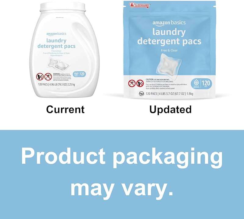 Amazon Basics Laundry Detergent Pacs, Free & Clear, Hypoallergenic, Fragrance Free, HE Compatible, Easy to Use, 120 Count (New Packaging) - Image 3