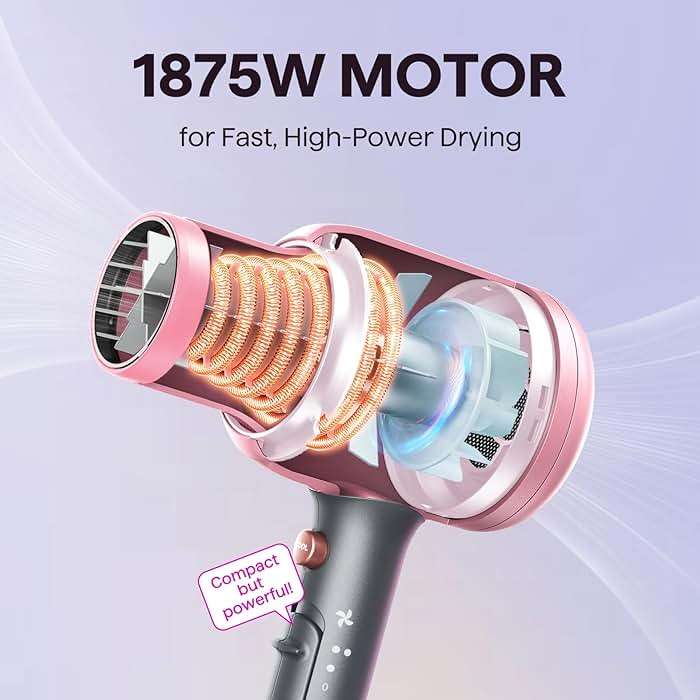 Wavytalk Hair Dryer, Blown Away Ionic Hair Dryer for Curly Hair with Diffuser, 1875W Fast Drying Blow Dryer with Ceramic Technology, 3 Attachments for All Hair Types, Light and Quiet, Rose Gold - Image 3