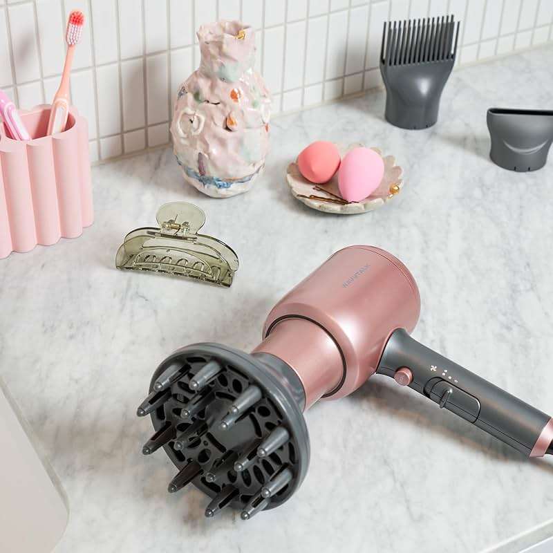 Wavytalk Hair Dryer, Blown Away Ionic Hair Dryer for Curly Hair with Diffuser, 1875W Fast Drying Blow Dryer with Ceramic Technology, 3 Attachments for All Hair Types, Light and Quiet, Rose Gold - Image 7