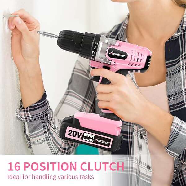 AVID POWER 20V Cordless Drill Set for Home DIY & Beginner Projects - Lightweight Power Drill with Battery Charger & 22 Bits, Variable Speed, 3/8" Keyless Chuck, Ideal for Furniture Assembly (Pink) - Image 3
