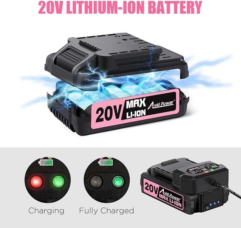 AVID POWER 20V Cordless Drill Set for Home DIY & Beginner Projects - Lightweight Power Drill with Battery Charger & 22 Bits, Variable Speed, 3/8" Keyless Chuck, Ideal for Furniture Assembly (Pink) - Image 4