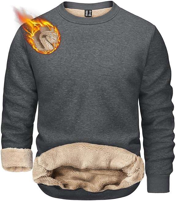 TACVASEN Men's Crewneck Sweatshirt Warm Sherpa Lined Thermal Sweatshirts Heavyweight Long Sleeve Winter Fleece Pullover Shirt - Image 1