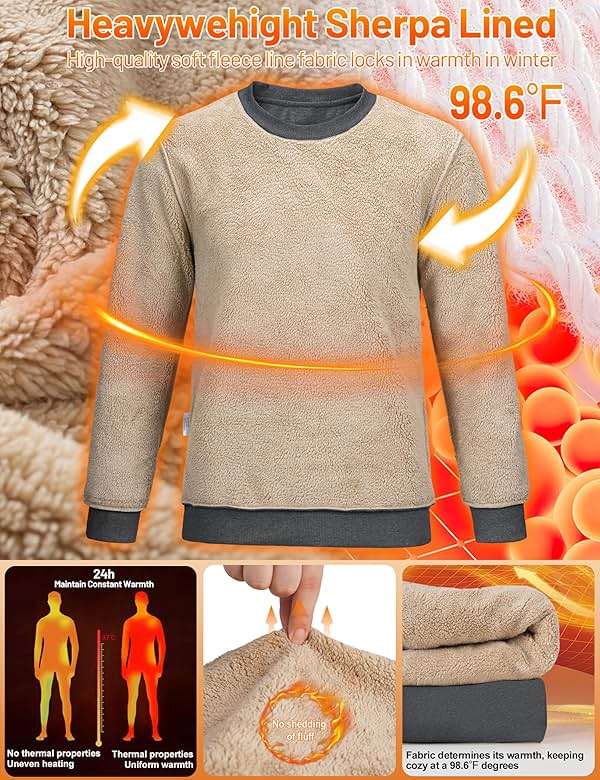 TACVASEN Men's Crewneck Sweatshirt Warm Sherpa Lined Thermal Sweatshirts Heavyweight Long Sleeve Winter Fleece Pullover Shirt - Image 2