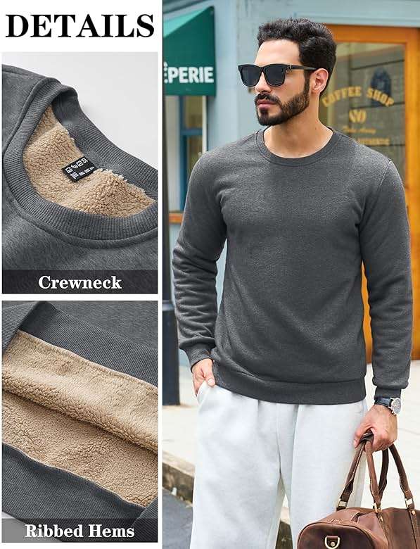 TACVASEN Men's Crewneck Sweatshirt Warm Sherpa Lined Thermal Sweatshirts Heavyweight Long Sleeve Winter Fleece Pullover Shirt - Image 4