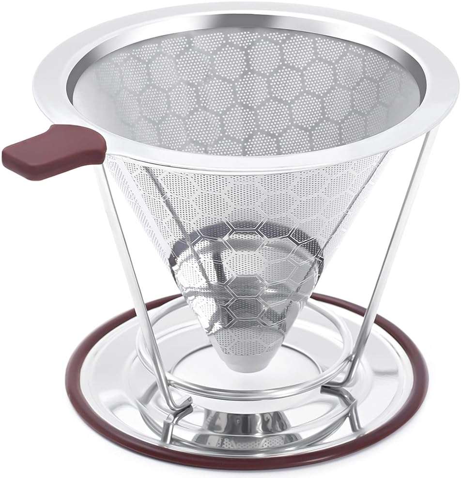 Pour Over Coffee Dripper, MISETTO Stainless Steel Filter,Easy to Clean Paperless pour over coffee maker,Reusable Filter,Cone Dripper with Removable Cup - Image 1