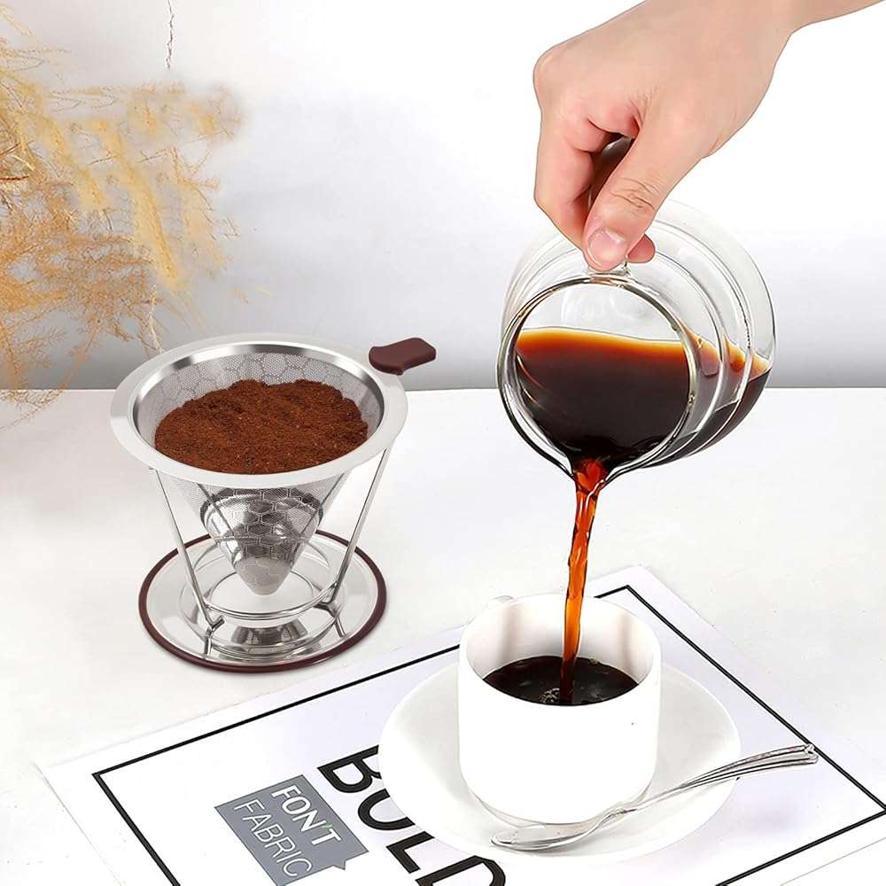 Pour Over Coffee Dripper, MISETTO Stainless Steel Filter,Easy to Clean Paperless pour over coffee maker,Reusable Filter,Cone Dripper with Removable Cup - Image 2