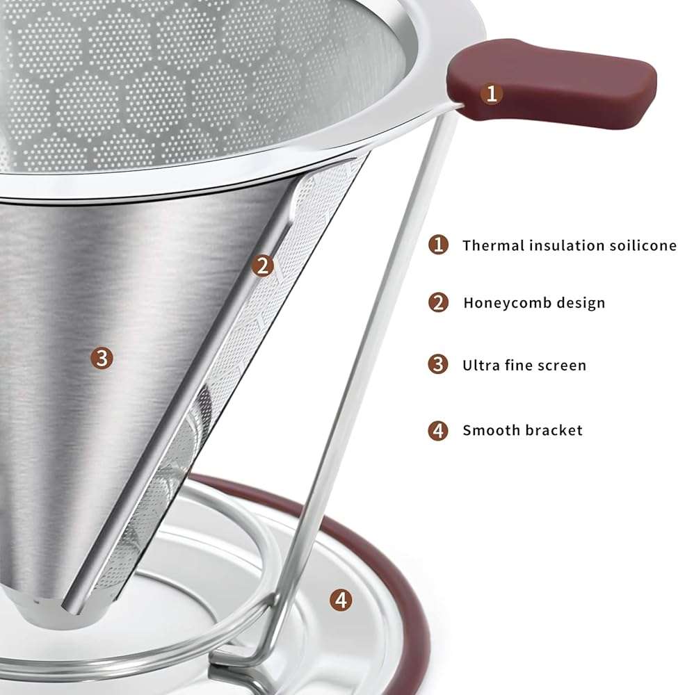 Pour Over Coffee Dripper, MISETTO Stainless Steel Filter,Easy to Clean Paperless pour over coffee maker,Reusable Filter,Cone Dripper with Removable Cup - Image 5