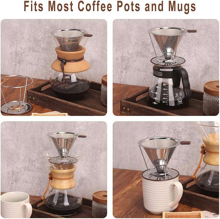 Pour Over Coffee Dripper, MISETTO Stainless Steel Filter,Easy to Clean Paperless pour over coffee maker,Reusable Filter,Cone Dripper with Removable Cup - Image 7