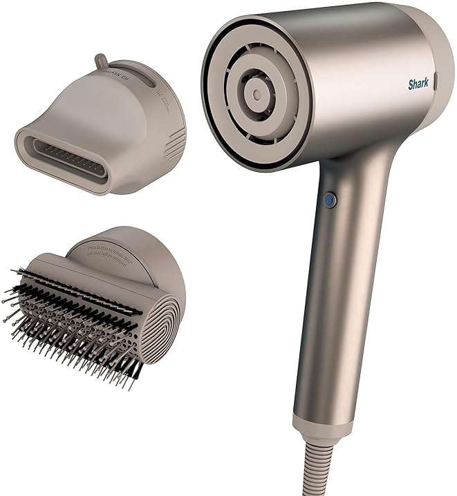 Shark HD112BRN Hair Blow Dryer HyperAIR Ionic Hair Dryer with 2-in-1 Concentrator and Styling Attachments, Auto Presets, Rotatable Hot Air Brush, No Heat Damage, Ionic, Stone - Image 1