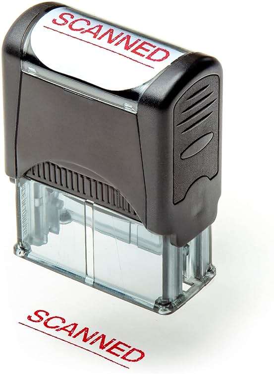 Self Inking Rubber Stamp, Refillable Red Ink Preinstalled - 1.4" x 0.51" X (35 x 8mm) (Scanned) - Image 1