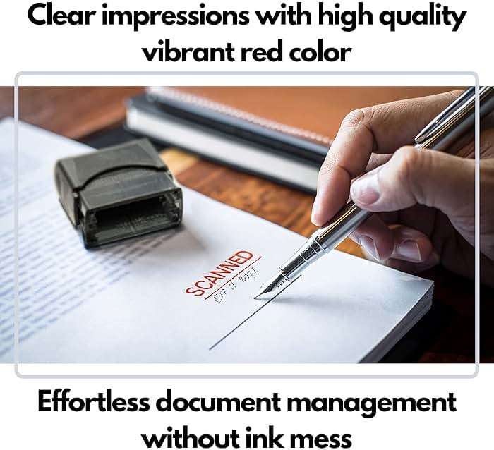 Self Inking Rubber Stamp, Refillable Red Ink Preinstalled - 1.4" x 0.51" X (35 x 8mm) (Scanned) - Image 3