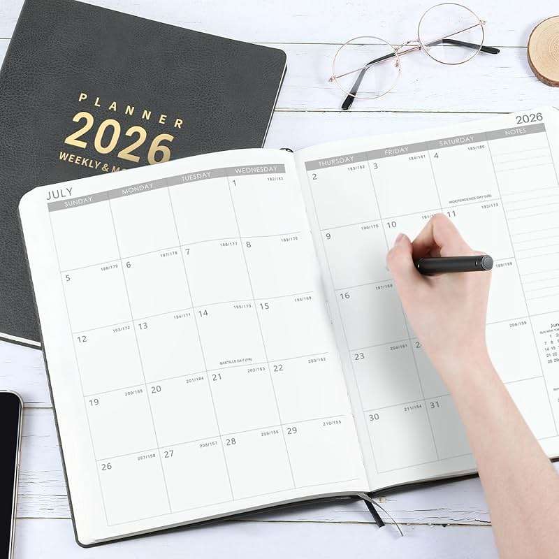 Planner 2026-2027 - 8.5" x 11" 2026-2027 Planner Weekly and Monthly, July 2026 - June 2027, Faux Leather Cover, Pen Holder, Pocket, 25 Notes Pages, A4 Premium Paper - Gray - Image 7