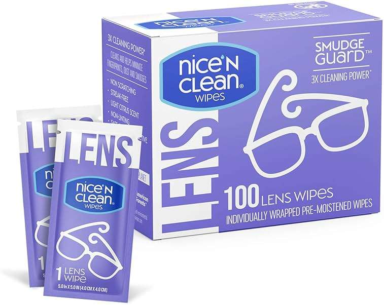Nice 'n Clean SmudgeGuard Lens Cleaning Wipes (100 Total Wipes) | Pre-Moistened Individually Wrapped Wipes | Non-Scratching & Non-Streaking | Safe for Eyeglasses, Goggles, & Camera Lens - Image 1