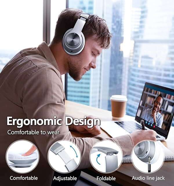 Headphones Wireless Bluetooth,60 Hours Playtime Foldable Lightweight Bluetooth Headphones Wireless Over Ear Wired Hi-Fi Stereo with 6 EQ Modes, Deep Bass Adjustable Headset with Mic, FM, TF for Adults - Image 3