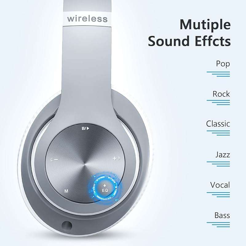 Headphones Wireless Bluetooth,60 Hours Playtime Foldable Lightweight Bluetooth Headphones Wireless Over Ear Wired Hi-Fi Stereo with 6 EQ Modes, Deep Bass Adjustable Headset with Mic, FM, TF for Adults - Image 5