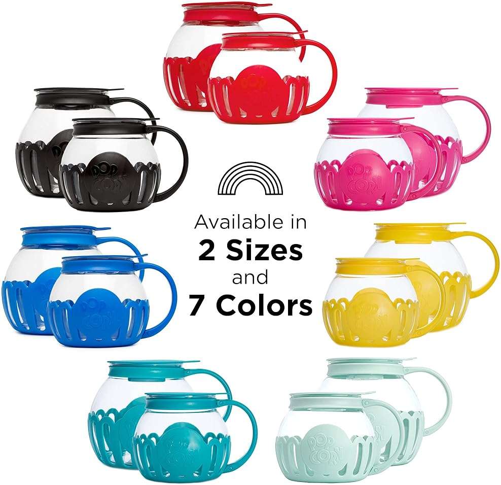 Ecolution Patented Micro-Pop Microwave Popcorn Popper with Temperature Safe Glass, 3-in-1 Lid Measures Kernels and Melts Butter, Made Without BPA, Dishwasher Safe, 1.5-Quart, Aqua - Image 8