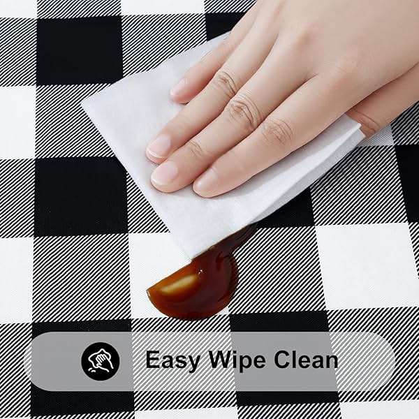 Smiry Rectangle Picnic Table Cloth, Elastic Waterproof Fitted Vinyl Tablecloths, Flannel Backed Buffalo Plaid Table Covers for Dining, Camping, Outdoor (Black and White, 30" x 72") - Image 5