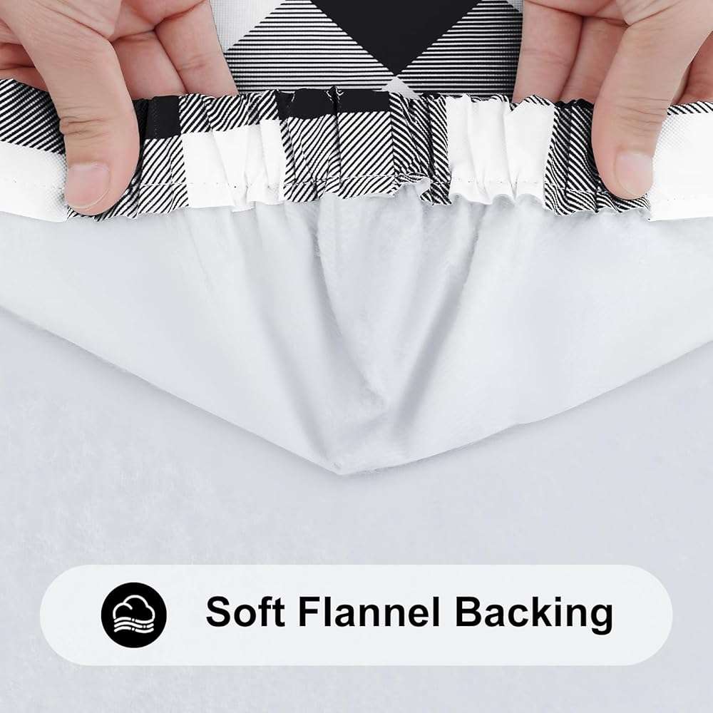 Smiry Rectangle Picnic Table Cloth, Elastic Waterproof Fitted Vinyl Tablecloths, Flannel Backed Buffalo Plaid Table Covers for Dining, Camping, Outdoor (Black and White, 30" x 72") - Image 6