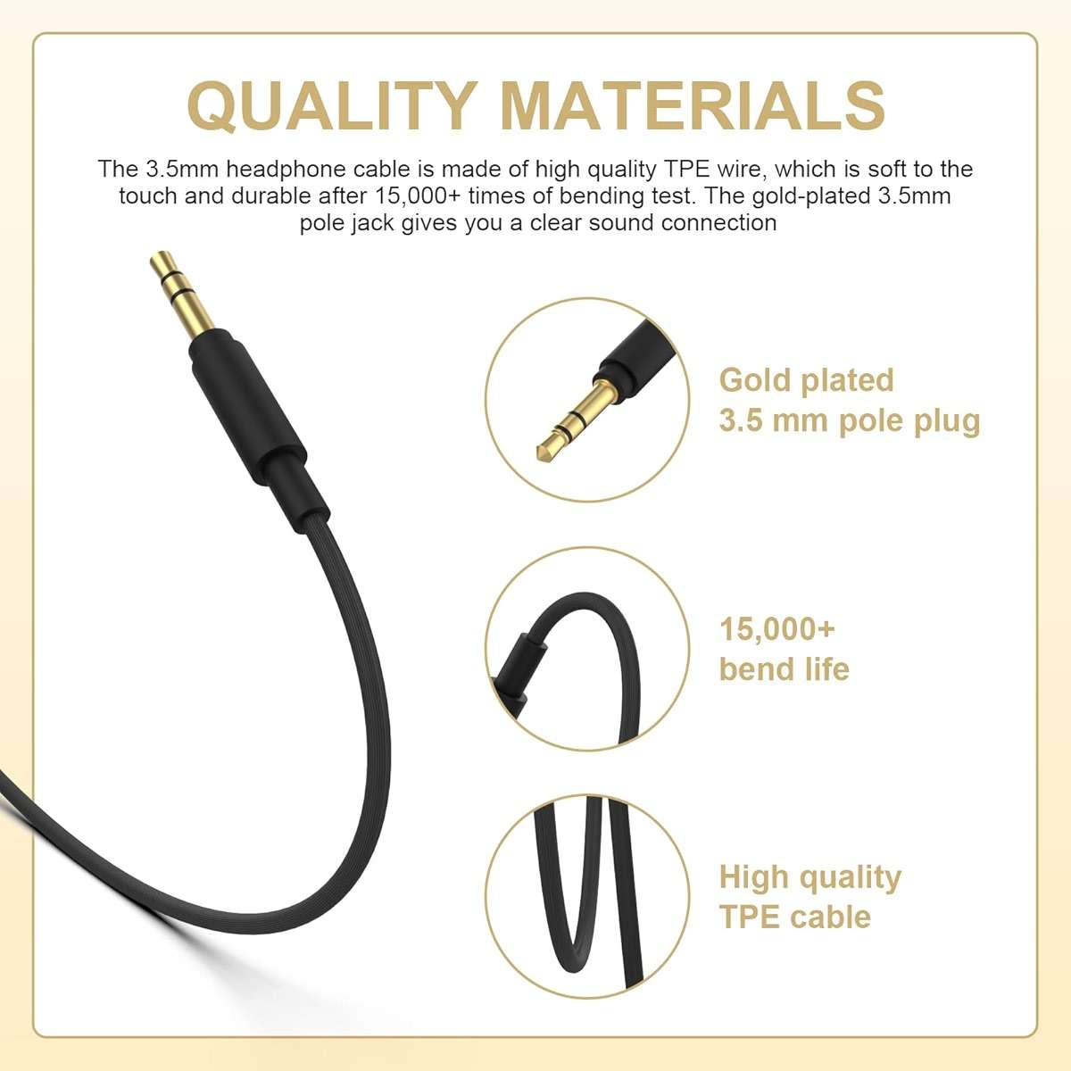 WH-1000XM4 Cable Compatible with Sony WH-1000XM6 WH-1000XM5 WH-1000XM4 WH-1000XM3 WH-1000XM2 WH-CH720N WH-XB910N WH-H900N MDR-1A MDR-M1 MDR-MV1 MDR-XB950B1 MDR-XB950BT MDR-XB950N1 Headphones, 4ft - Image 3