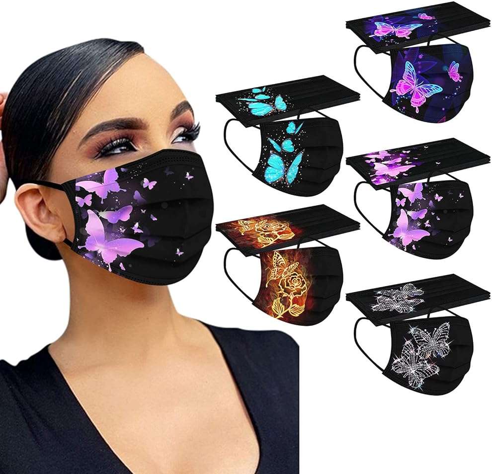 50 Pack Disposable Face Mask for Adult With Designs Cute Butterfly Printed Paper Masks Full Face Cover Protections - Image 1