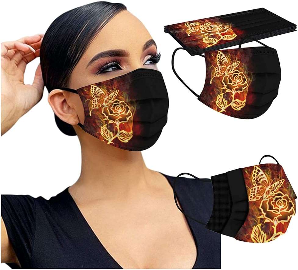 50 Pack Disposable Face Mask for Adult With Designs Cute Butterfly Printed Paper Masks Full Face Cover Protections - Image 3