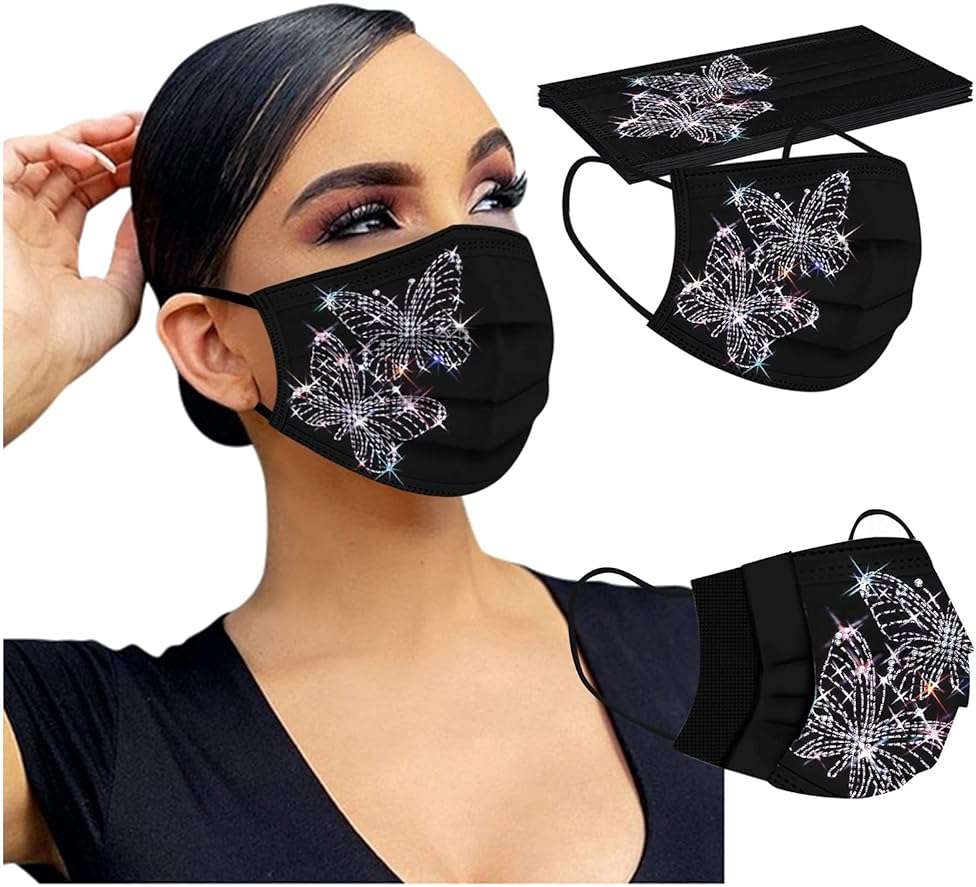 50 Pack Disposable Face Mask for Adult With Designs Cute Butterfly Printed Paper Masks Full Face Cover Protections - Image 4