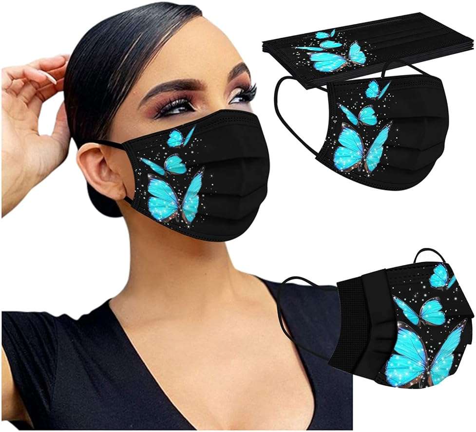50 Pack Disposable Face Mask for Adult With Designs Cute Butterfly Printed Paper Masks Full Face Cover Protections - Image 7