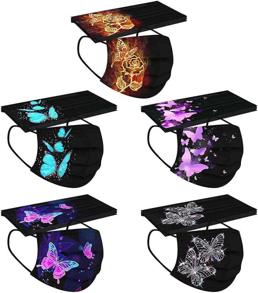 50 Pack Disposable Face Mask for Adult With Designs Cute Butterfly Printed Paper Masks Full Face Cover Protections - Image 8