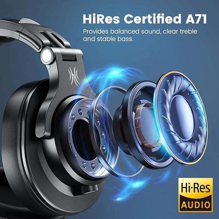 OneOdio A71 Hi-Res Studio Recording Headphones - Wired Over Ear Headphones with SharePort, Monitoring Mixing Foldable Headset with Stereo Sound, 3.5/6.35MM Jack for PC Computer DJ Guitar-Black - Image 2