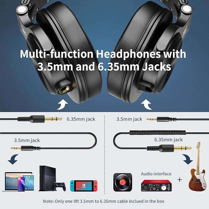 OneOdio A71 Hi-Res Studio Recording Headphones - Wired Over Ear Headphones with SharePort, Monitoring Mixing Foldable Headset with Stereo Sound, 3.5/6.35MM Jack for PC Computer DJ Guitar-Black - Image 3