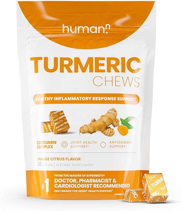 HumanN Turmeric Chews Supplement – Clinically Studied High Absorption Curcumin Complex - Orange Citrus Flavor – from SuperBeets Makers – Joint Health – 30 Count - Image 1