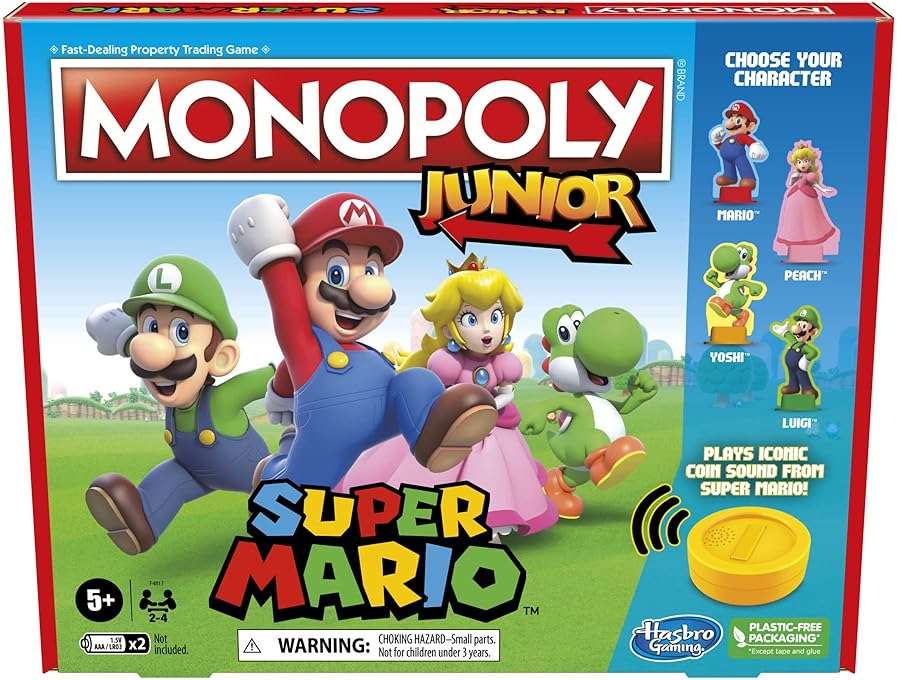 Monopoly Junior Super Mario Edition Board Game, Fun Kids' Ages 5 and Up, Explore The Mushroom Kingdom as Mario, Peach, Yoshi, or Luigi (Amazon Exclusive) - Image 1