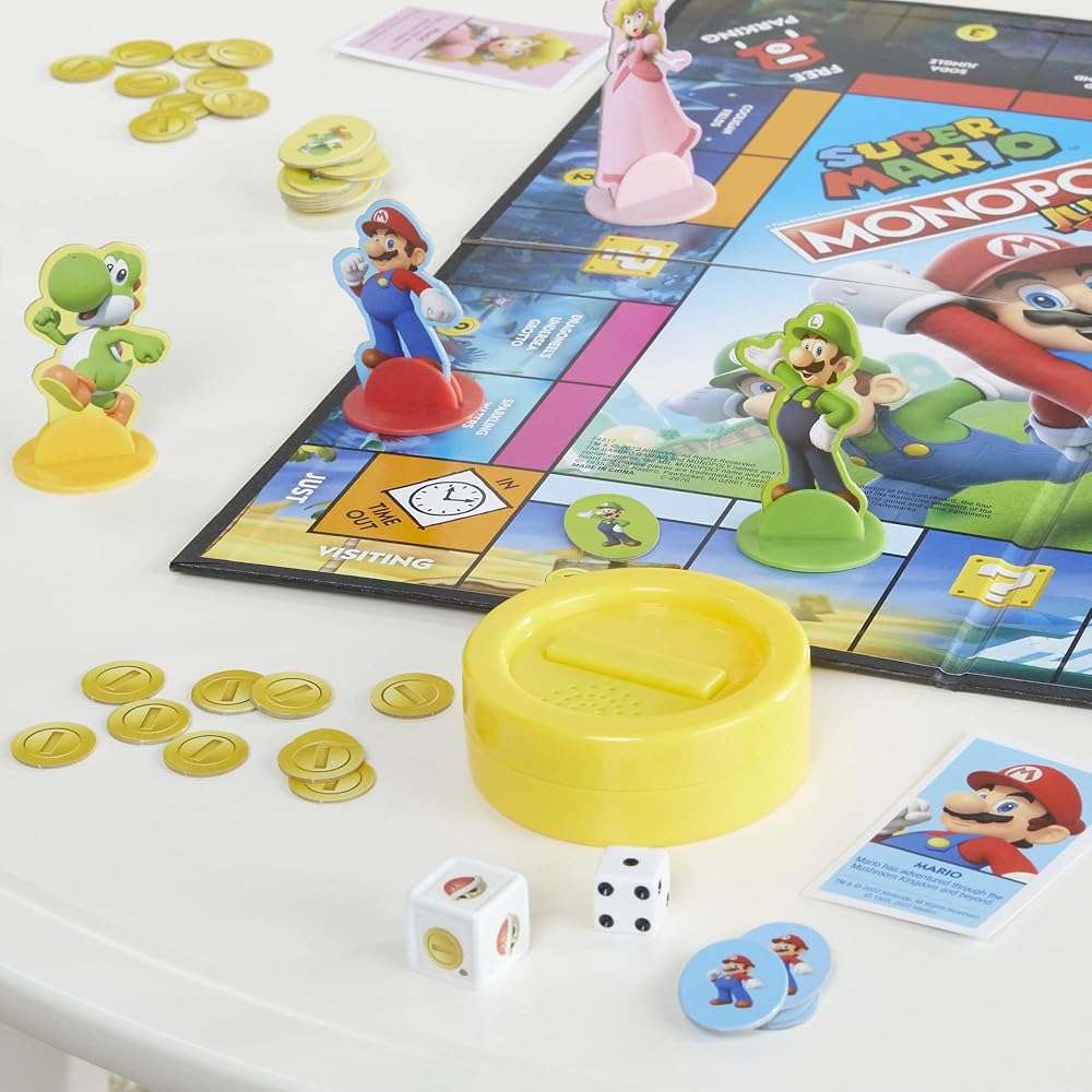 Monopoly Junior Super Mario Edition Board Game, Fun Kids' Ages 5 and Up, Explore The Mushroom Kingdom as Mario, Peach, Yoshi, or Luigi (Amazon Exclusive) - Image 2