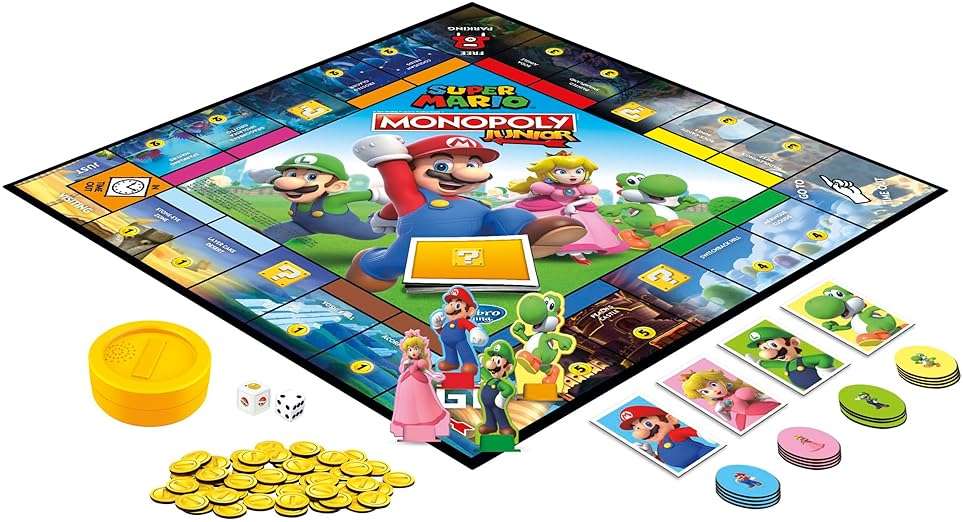 Monopoly Junior Super Mario Edition Board Game, Fun Kids' Ages 5 and Up, Explore The Mushroom Kingdom as Mario, Peach, Yoshi, or Luigi (Amazon Exclusive) - Image 16