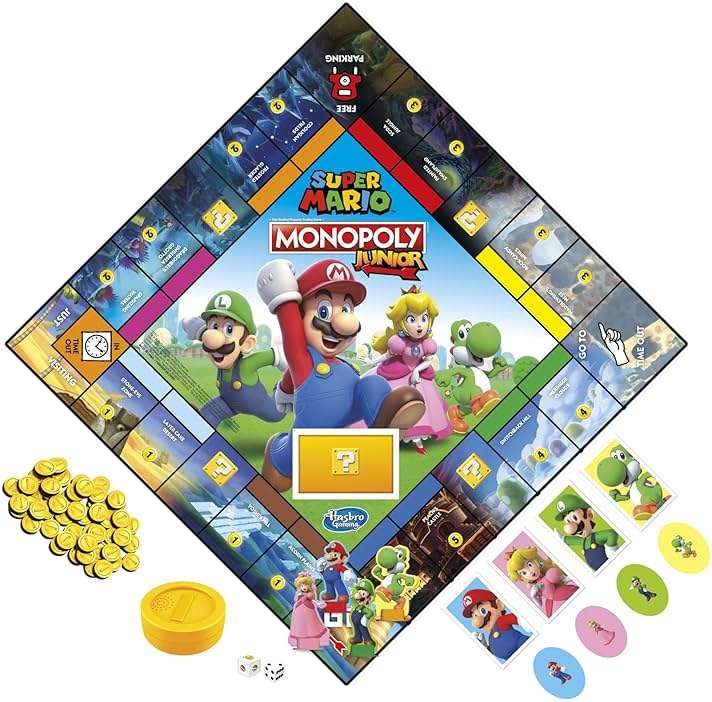 Monopoly Junior Super Mario Edition Board Game, Fun Kids' Ages 5 and Up, Explore The Mushroom Kingdom as Mario, Peach, Yoshi, or Luigi (Amazon Exclusive) - Image 3