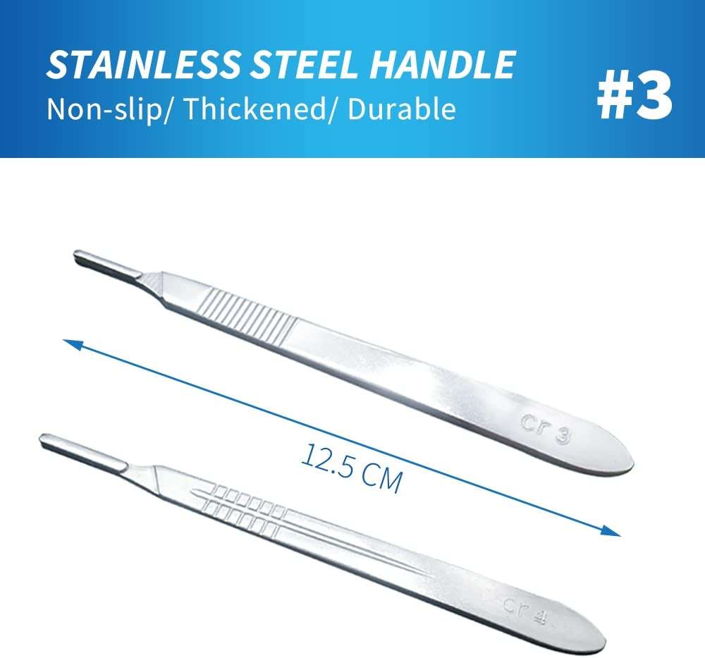 15 Pack Surgical Blades #10 with Stainless Steel Scalpel Handle, High Carbon Steel Dermablade Blades Individually Wrapped Sterile for Dermaplaining, Podiatry, Crafts & More - Image 3