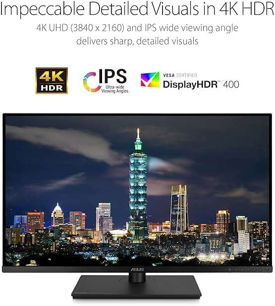 ASUS ProArt Display 32” 4K HDR Monitor (PA329CV) - UHD (3840 x 2160), IPS, 100% sRGB/Rec.709, ΔE < 2, Calman Verified, USB-C Power Delivery, DisplayPort, HDMI, USB 3.1 Hub, C-clamp, Height Adjustable - Image 4