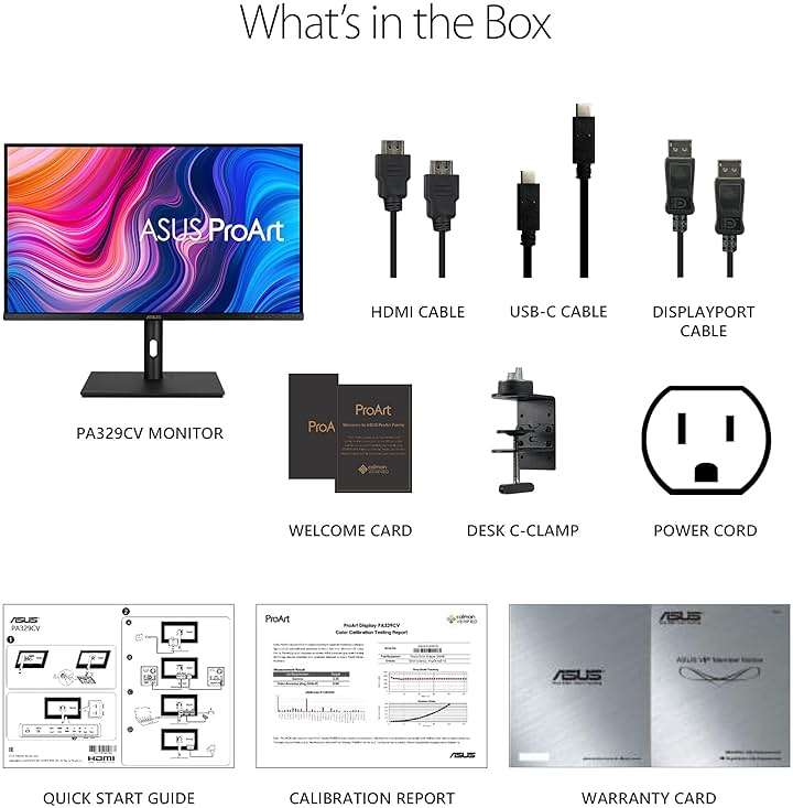 ASUS ProArt Display 32” 4K HDR Monitor (PA329CV) - UHD (3840 x 2160), IPS, 100% sRGB/Rec.709, ΔE < 2, Calman Verified, USB-C Power Delivery, DisplayPort, HDMI, USB 3.1 Hub, C-clamp, Height Adjustable - Image 8