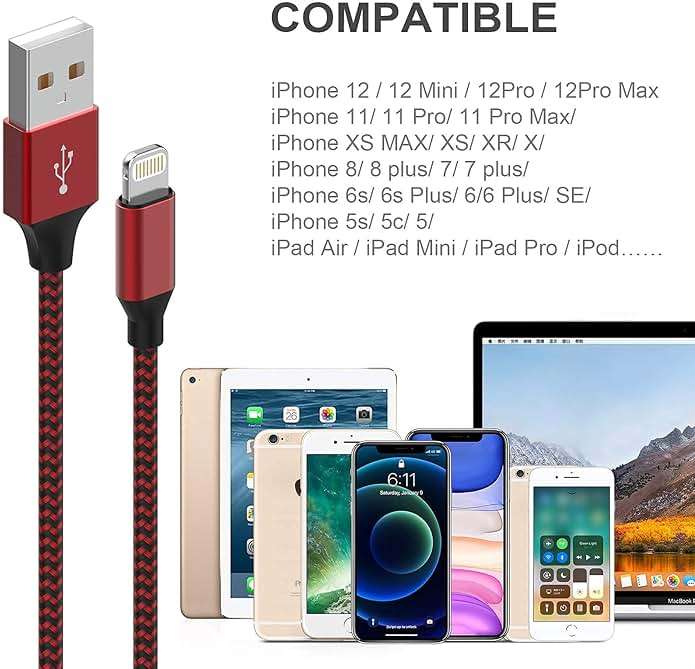 [Apple MFi Certified] 6Pack 3/3/6/6/6/10 FT iPhone Charger Nylon Braided Fast Charging Lightning Cable Compatible iPhone 14 Pro/13 mini/13/12/11 Pro MAX/XR/XS/8/7/Plus/6S/SE/iPad - Image 7