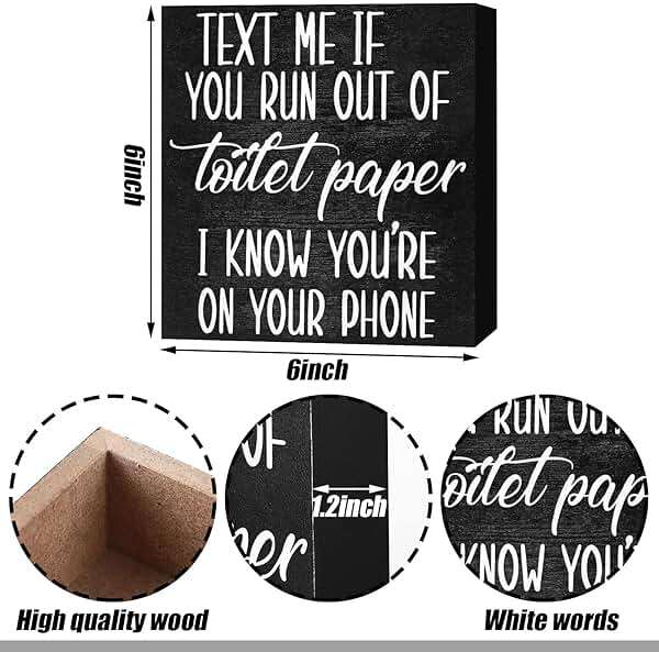 Jetec Set of 2 Farmhouse Bathroom Signs Decor Funny Rustic Wood Plaque Bathroom Wall Art Please Seat Yourself Wooden Toilet Signs for Home Restroom Shelves(Black) - Image 3