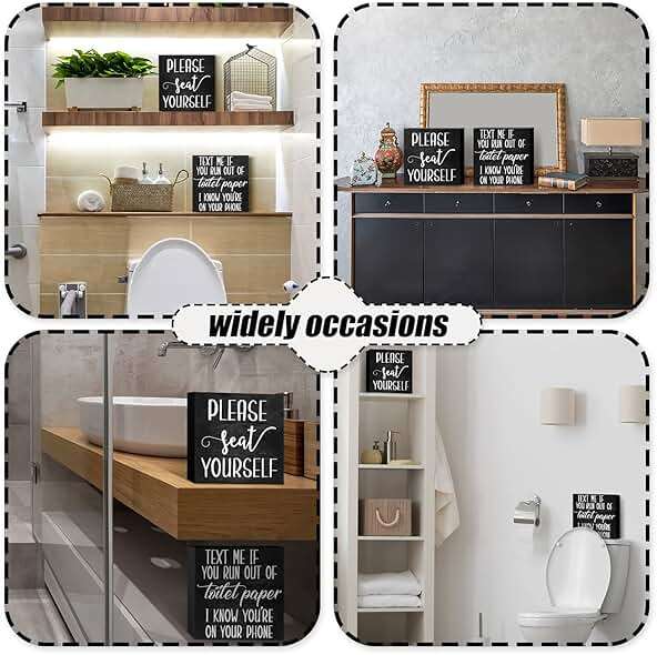 Jetec Set of 2 Farmhouse Bathroom Signs Decor Funny Rustic Wood Plaque Bathroom Wall Art Please Seat Yourself Wooden Toilet Signs for Home Restroom Shelves(Black) - Image 6