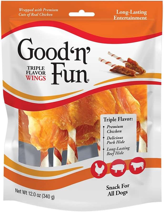 Good ‘n’ Fun Triple Flavor Wings Chews for All Dogs, 12 Ounces, Treat Your Dog to Long-Lasting Chews Made with Chicken, Pork Hide and Beef Hide, Pack of 2 - Image 2