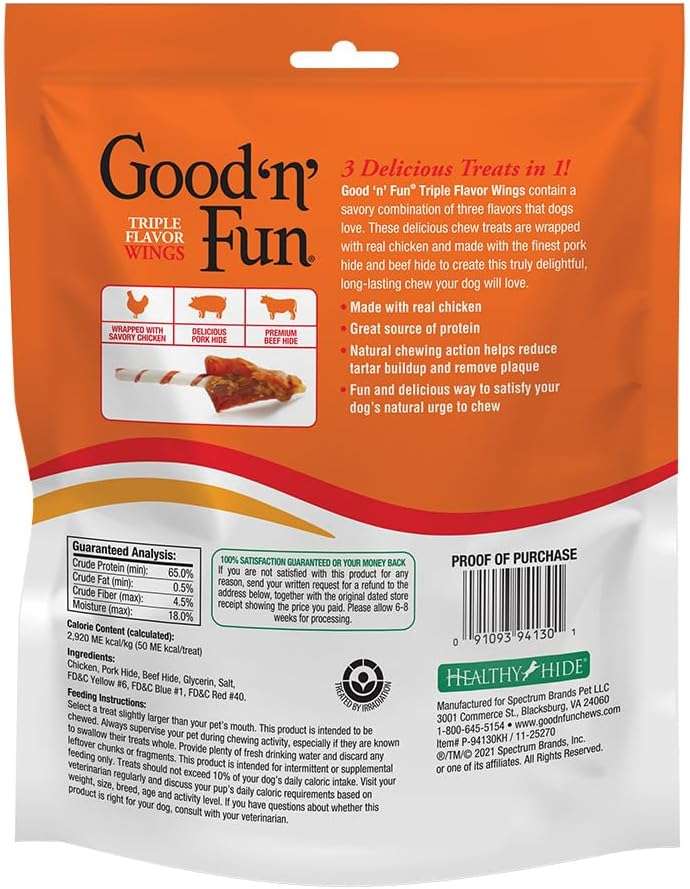 Good ‘n’ Fun Triple Flavor Wings Chews for All Dogs, 12 Ounces, Treat Your Dog to Long-Lasting Chews Made with Chicken, Pork Hide and Beef Hide, Pack of 2 - Image 3
