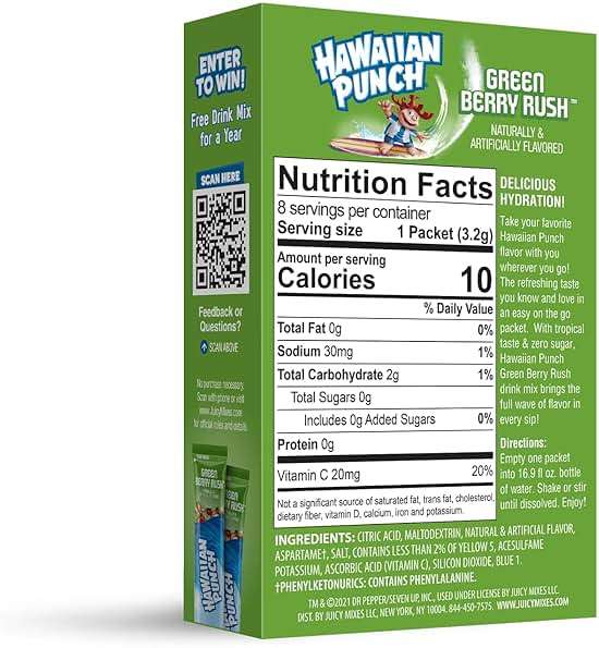 Hawaiian Punch Powder Drink Mix – Sugar Free & Delicious, Excellent source of Vitamin C (Green Berry Rush, 96 Sticks) - Image 2