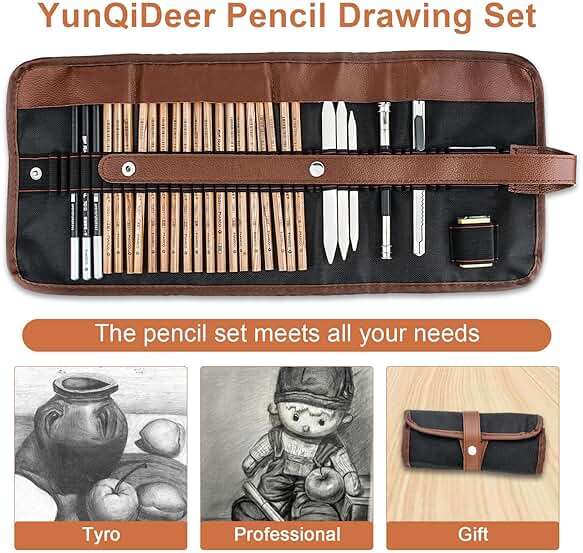 YunQiDeer Drawing Pencils, Art Supplies Sketch Pencils Kit for Kids Adults, Professional Charcoal Sketching Graphite Art Pencils Set - Image 7