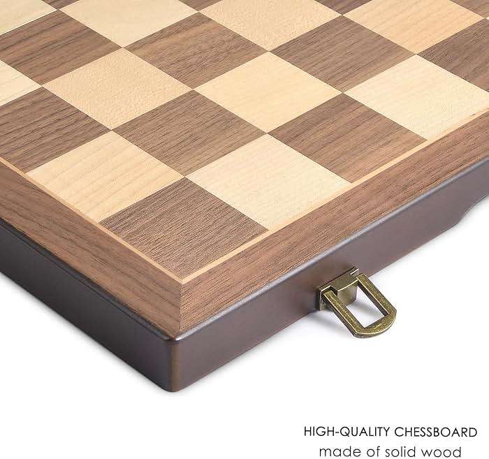 AMEROUS Magnetic Wooden Chess and Checkers Game Set, 15 Inches (2 in 1) Chess Board Games, 2 Extra Queens - Gift Package - Game Pieces Storage Slots, Beginner Chess Set for Kids, Adults - Image 4