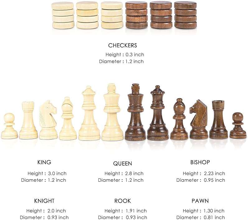AMEROUS Magnetic Wooden Chess and Checkers Game Set, 15 Inches (2 in 1) Chess Board Games, 2 Extra Queens - Gift Package - Game Pieces Storage Slots, Beginner Chess Set for Kids, Adults - Image 6