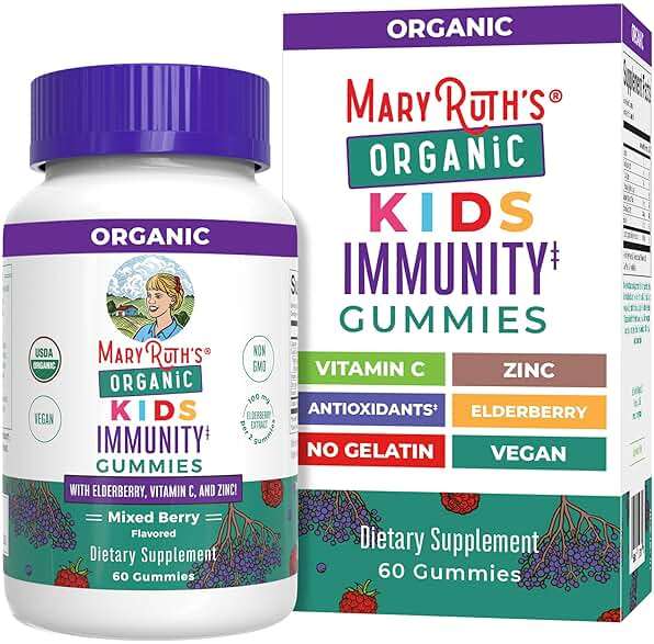 MARYRUTH'S Organics Kids Immune Support Gummies | USDA Organic | Vitamin C, Zinc, and Elderberry Gummies for Kids| Immune Support for Ages 4+ | Vegan | Non-GMO | Gluten Free | 60 Count - Image 1